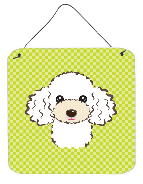Checkerboard Lime Green White Poodle Aluminum Metal Wall Or Door Hanging Prints, 6 x 6 In.