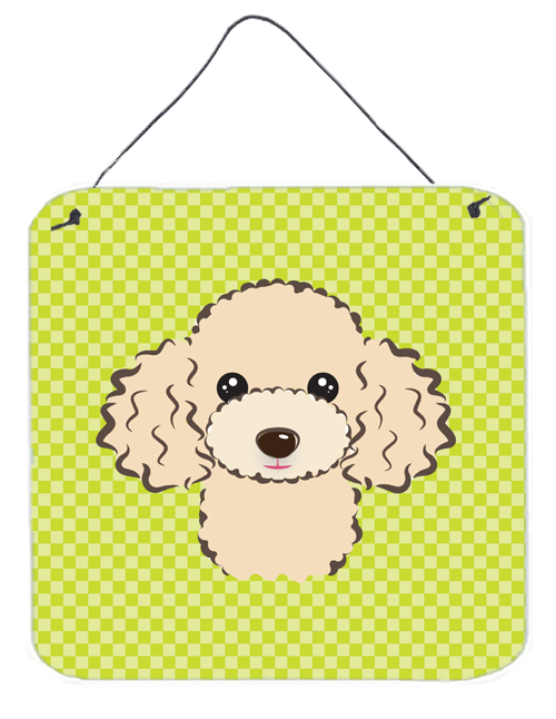 Checkerboard Lime Green Buff Poodle Aluminum Metal Wall Or Door Hanging Prints, 6 x 6 In.
