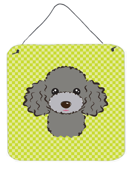 BB1321DS66 Checkerboard Lime Green Silver Gray Poodle Aluminum Metal Wall Or Door Hanging Prints- 6 x 6 In.