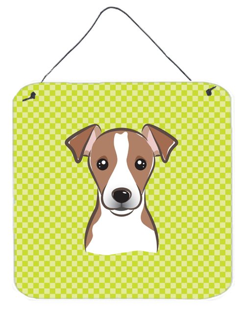 BB1322DS66 Checkerboard Lime Green Jack Russell Terrier Aluminum Metal Wall Or Door Hanging Prints- 6 x 6 In.