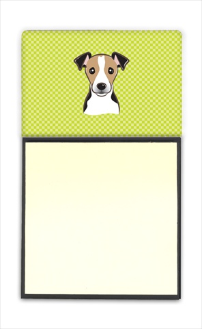 Picture of Carolines Treasures BB1323SN Checkerboard Lime Green Jack Russell Terrier Refiillable Sticky Note Holder Or Postit Note Dispenser- 3 x 3 In.