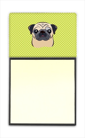 Picture of Carolines Treasures BB1324SN Checkerboard Lime Green Fawn Pug Refiillable Sticky Note Holder Or Postit Note Dispenser- 3 x 3 In.