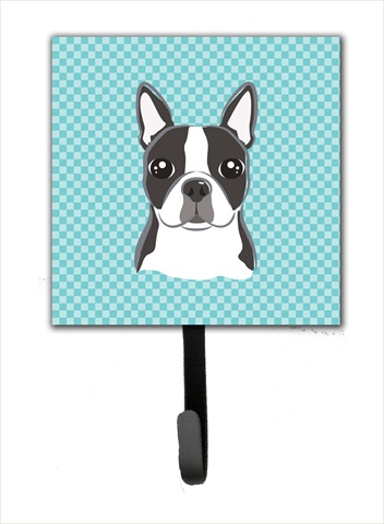Checkerboard Blue Boston Terrier Leash Or Key Holder