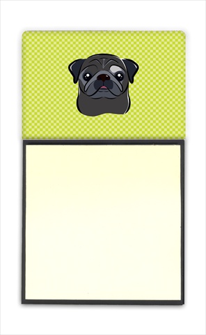 Picture of Carolines Treasures BB1325SN Checkerboard Lime Green Black Pug Refiillable Sticky Note Holder Or Postit Note Dispenser- 3 x 3 In.