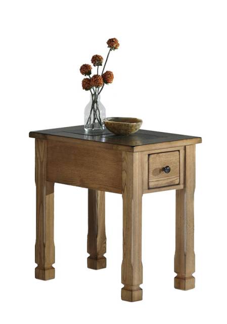 Progressive Furniture P468-29 Rustic Ridge Country Style Wood Glass Chairside Table, Light Oak Veneer
