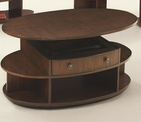 Picture of Progressive Furniture P474-15 Metropolian Contemporary Style Oval Castered Lift-Top Cocktail Table&#44; Dark Cherry & Birch