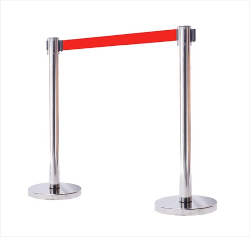 VIP Crowd Control 12 in. Flat Base Mirror Post Retractable Belt Stanchion - 6.5 ft. Red Belt
