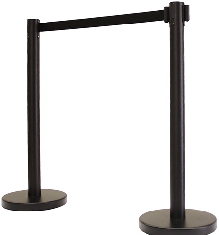 VIP Crowd Control 14 in. Flat Base Black Post & Cover Retractable Belt Stanchion - 6.5 ft. Black Belt
