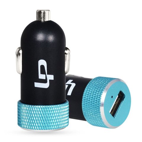 Picture of LP 40047BC Aluminum Circle 2.4 Amps & 12W USB Car Charger for Apple and Android Devices&#44; Black & Blue