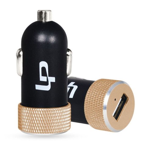 Picture of LP 40047BGD Aluminum Circle 2.4 Amps & 12W USB Car Charger for Apple and Android Devices&#44; Black & Golden