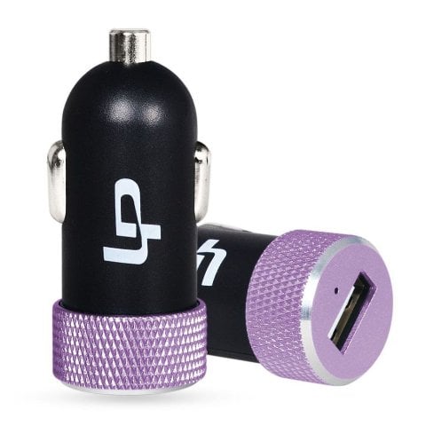 Picture of LP 40047BV Aluminum Circle 2.4 Amps & 12W USB Car Charger for Apple and Android Devices&#44; Black & Purple