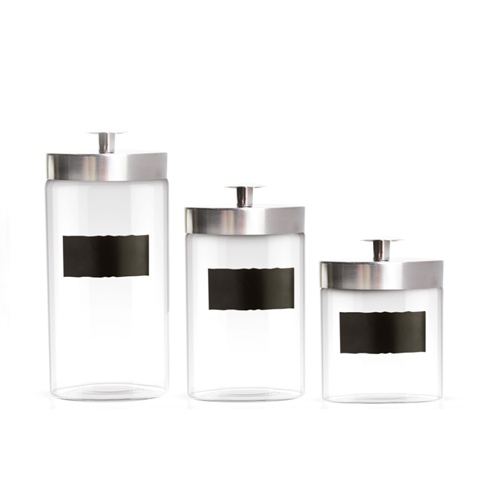 Picture of Jay Import 203776 Style Setter Chalkboard Glass Canisters - Silver- Set of 3