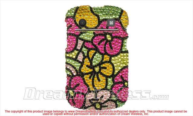 Picture of DreamWireless FDBB9900GRHPHF Blackberry Bold Touch 9900 9300 Full Diamond Case- Green With Hot Pink Hawaii Flower