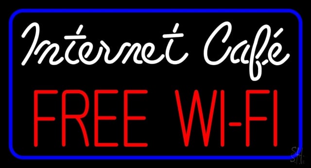 Sign Store N105-3699-clear 37 x 1 x 20 in. Internet Cafe Free Wi-Fi Border Neon Sign - White Red And Blue