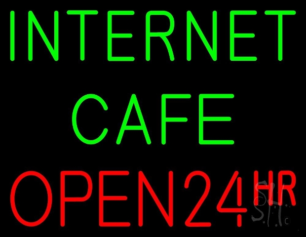 Everything Neon N105-3702 Internet Cafe Open 24 Hr LED Neon Sign 15 x 19 - inches