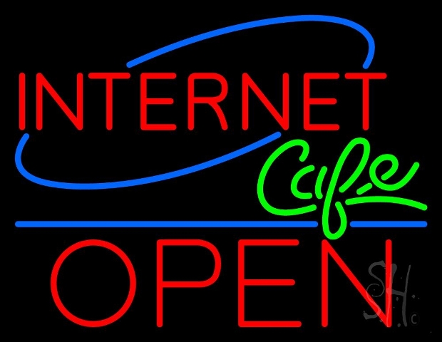 Everything Neon N105-3815 Deco Style Internet Cafe Open Blue Line LED Neon Sign 15 x 19 - inches