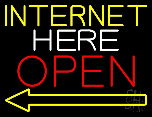 Everything Neon N105-3872 Green Internet Here Open With Arrow LED Neon Sign 15 x 19 - inches