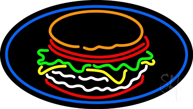Everything Neon N105-4164 Burger Logo Oval LED Neon Sign 10 x 24 - inches