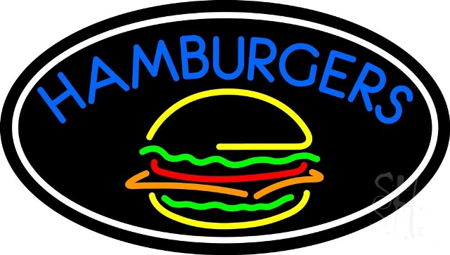 Everything Neon N105-4472 Blue Hamburgers Oval LED Neon Sign 10 x 24 - inches -  The Sign Store