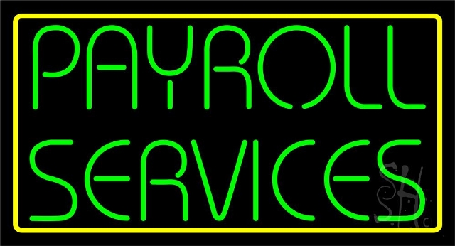 Everything Neon N105-4910 Green Payroll Services Yellow Border 1 LED Neon Sign 13 x 24 - inches