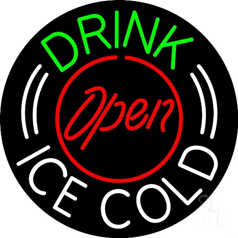 Sign Store N105-3418-clear 26 x 1 x 26 in. Round Drink Ice Cold Open Neon Sign - Red- White And Yellow