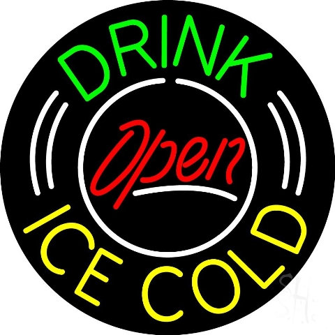 Sign Store N105-3419-clear 26 x 1 x 26 in. Round Drink Ice Cold Open Neon Sign - Red- White And Yellow