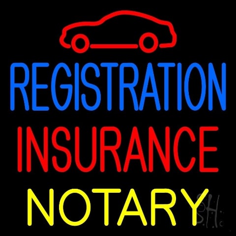 Sign Store N105-3416-clear 24 x 1 x 24 in. Registration Insurance Notary With Car Logo Neon Sign - Red- White And Yellow -  The Sign Store