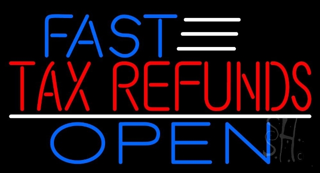 Sign Store N105-3595-clear 37 x 1 x 20 in. Fast Tax Refunds Open Neon Sign - Red- Blue And White