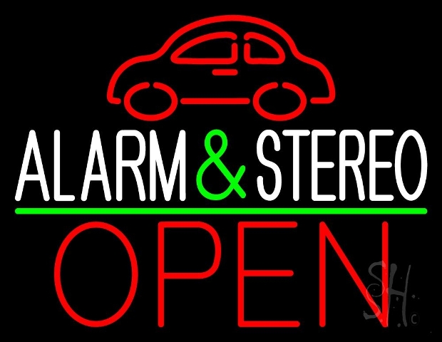 Sign Store N105-3681-clear 31 x 1 x 24 in. Car Logo Alarm And Stereo Open Line Neon Sign - Red- Green And White