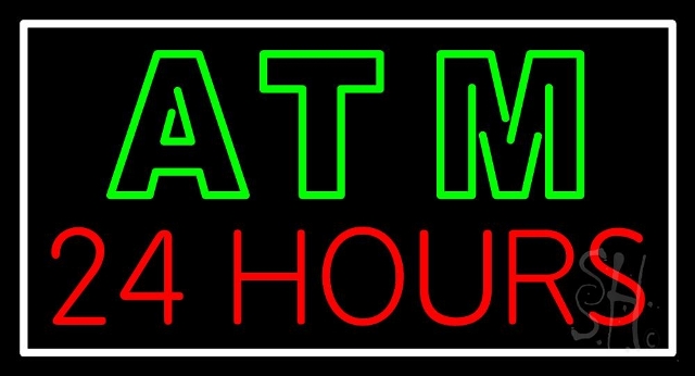 Sign Store N105-3750-clear 37 x 1 x 20 in. Atm 24 Hours Neon Sign - Red- Green And White