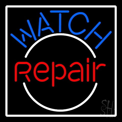 Sign Store N105-4040-clear 24 x 1 x 24 in. Watch Repair With Border Neon Sign - Red- Blue And White