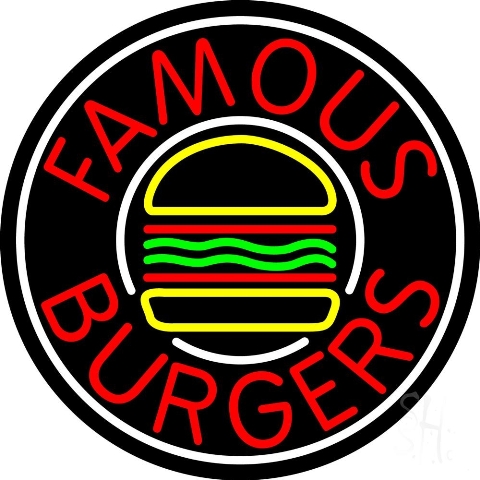 Sign Store N105-4214-clear 24 x 1 x 24 in. Famous Burgers Circle Neon Sign - Red- Yellow- Green And White