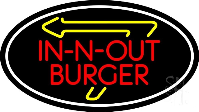 Sign Store N105-4578-clear 30 x 1 x 17 in. In N Out With Arrow Oval Neon Sign - Red- Yellow And White