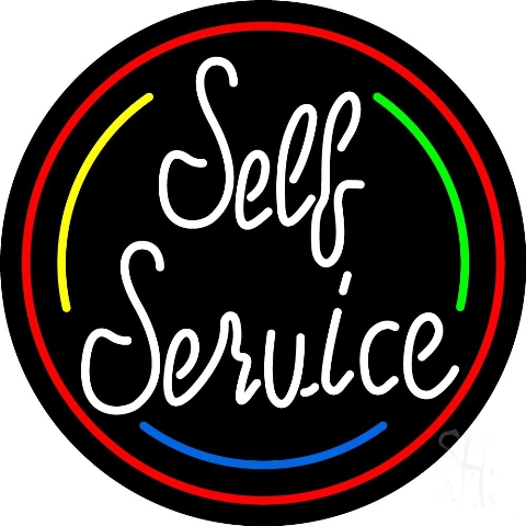 Sign Store N105-4970-clear 26 x 1 x 26 in. Self Service Cursive Neon Sign - White- Red- Yellow- Green And Blue