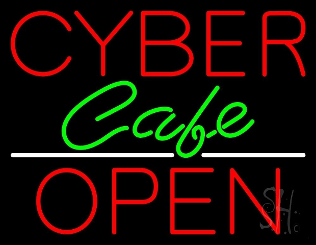Sign Store N105-3989-clear 31 x 1 x 24 in. Cyber Cafe Open Neon Sign - Red- White And Green