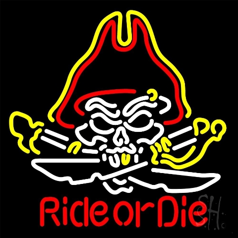 Sign Store N105-4128-clear 24 x 1 x 24 in. Pirate Skull Ride Or Die Neon Sign - Yellow- Red And White