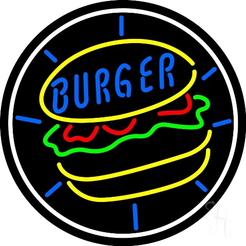 Sign Store N105-4158-clear 24 x 1 x 24 in. Burger Circle Neon Sign - Red- Yellow- Green- Blue And White