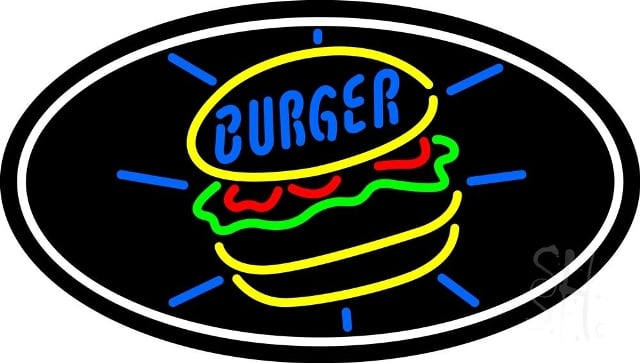 Sign Store N105-4171-clear 30 x 1 x 17 in. Burger Oval Neon Sign - Red- Yellow- Green- Blue And White