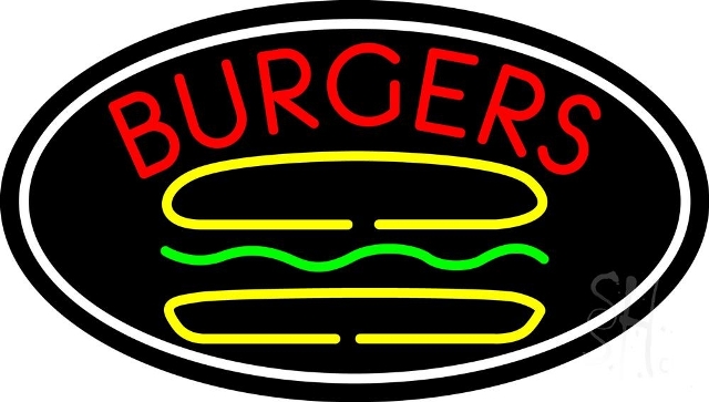 Sign Store N105-4176-clear 30 x 1 x 17 in. Burgers Oval Neon Sign - Red- Yellow- Green And White