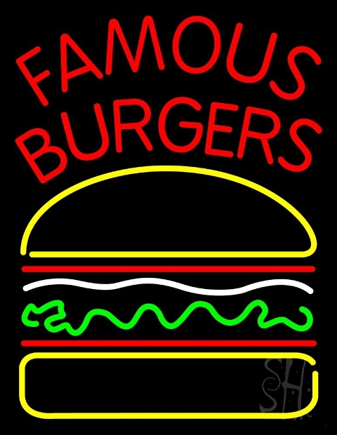 Sign Store N105-4215-clear 24 x 1 x 31 in. Famous Burgers Neon Sign - Red- Yellow- Green And White