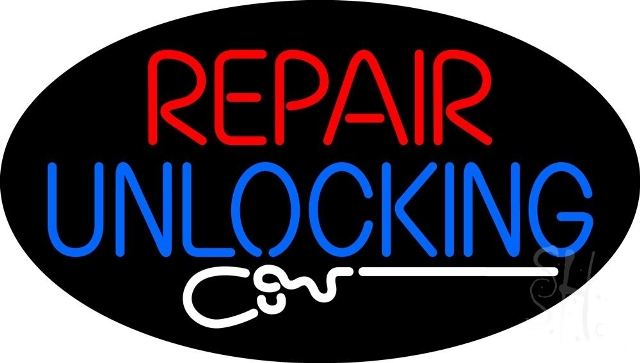 Sign Store N105-4237-clear 30 x 1 x 17 in. Oval Repair Unlocking With Mouse Neon Sign - Red- Blue And White