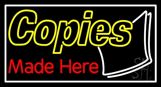 Sign Store N105-4348-clear 37 x 1 x 20 in. Copies Made Here Neon Sign - White- Yellow And Red