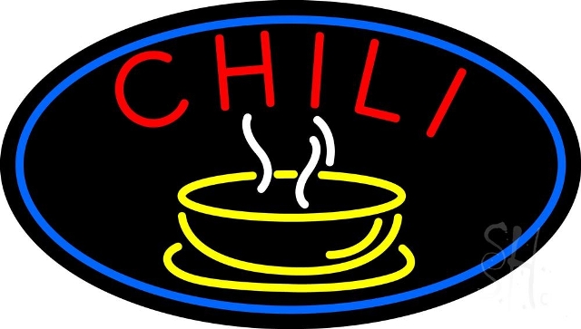 Sign Store N105-4429-clear 30 x 1 x 17 in. Chili With Bowl Logo Oval Neon Sign - Red- Yellow- Blue And White
