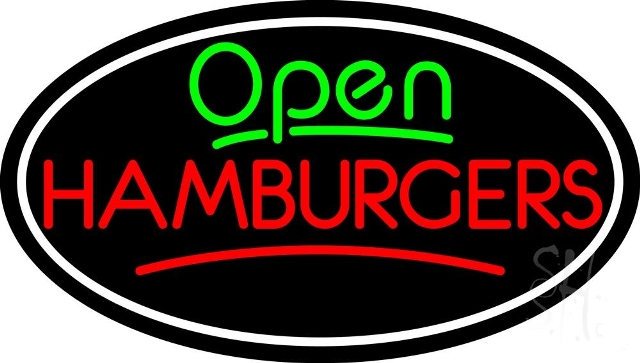 Sign Store N105-4592-clear 30 x 1 x 17 in. Open Hamburger Oval Neon Sign - Red- Green And White