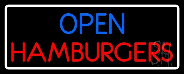 Sign Store N105-4594-clear 32 x 1 x 13 in. Open Hamburger With Border Neon Sign - Red- Blue And White