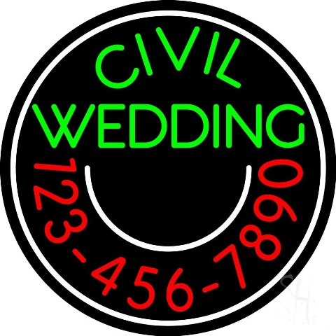 Sign Store N105-4819-clear 26 x 1 x 26 in. Circle Civil Wedding With Phone Number Neon Sign - Red- Green And White