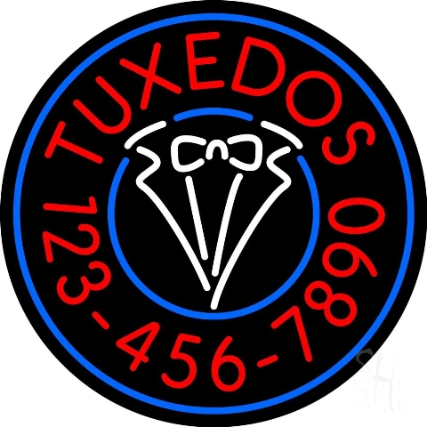 Sign Store N105-4821-clear 26 x 1 x 26 in. Circle Tuxedos With Phone Number Neon Sign - Red- Blue And White