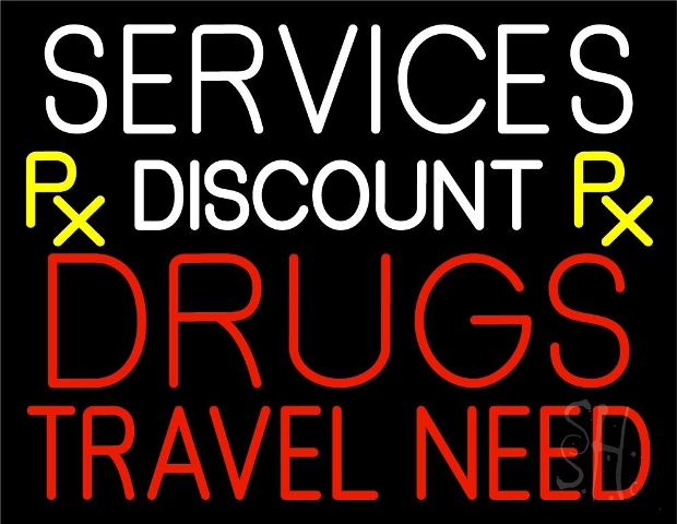 Sign Store N105-5028-clear 31 x 1 x 24 in. Service Discount Druga Travel Need Neon Sign - White- Red And Yellow