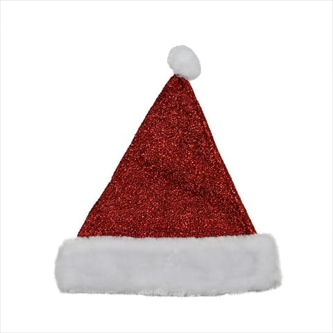 15 in. Red Metallic Santa Hat With Faux Synthetic Fur Border- Medium -  NorthLight, 31451107