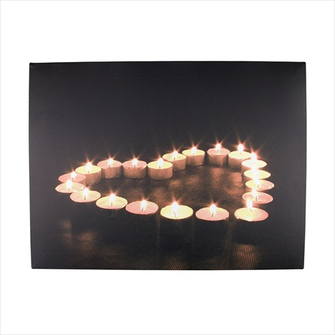 15.75 in. Battery Operated 8 LED Lighted Rustic Lodge Heart Shaped Candles Scene Canvas Wall Hanging